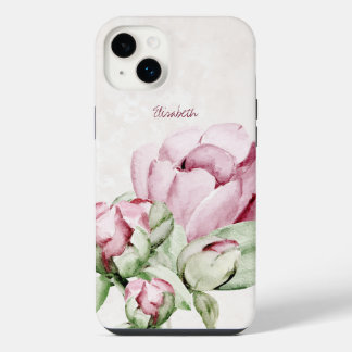 Schöne Wasserfarben Peonies Beige Personalisiert iPhone 14 Plus Hülle