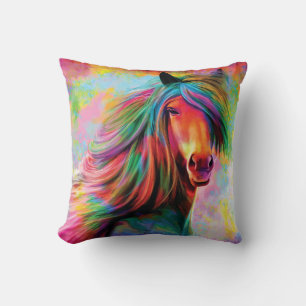 Schöne Wasserfarben-Regenbogen-Pferd-Wurfkissen Kissen