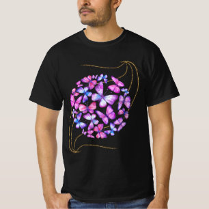 Schöne Wasserfarben-Schmetterlinge mit goldenem Bl T-Shirt