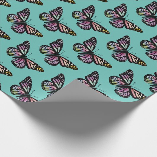 Schöne Wasserfarben-Schmetterlinge Muster Aquamari Geschenkpapier (Ecke)