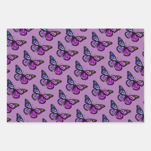 Schöne Wasserfarben-Schmetterlinge Muster Lila Geschenkpapier Set (Vorderseite)