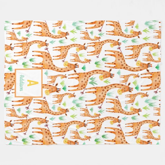 Schöne WasserfarbenGiraffe Tier Personalisiert Fleecedecke (Vorderseite (Horizontal))
