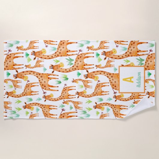 Schöne WasserfarbenGiraffe Tier Personalisiert Strandtuch (Vorderseite)
