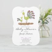 Schöne Wasserfarbenpfauendusche Einladung (Stehend Vorderseite)