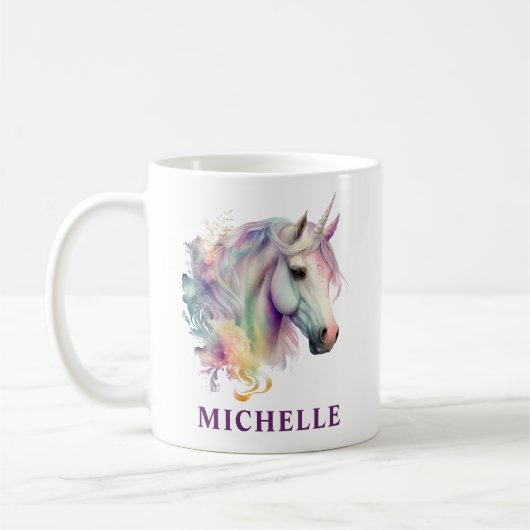 Schöne Wasserfarbenwelt Einhorn und Blume Kaffeetasse (Links)