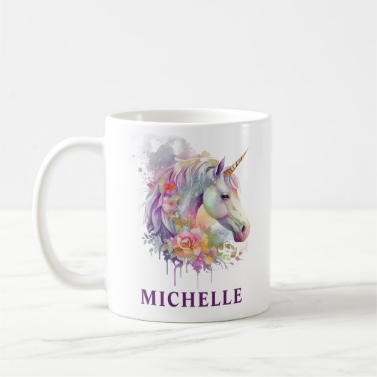 Schöne Wasserfarbenwelt Einhorn und Blume Kaffeetasse (Links)