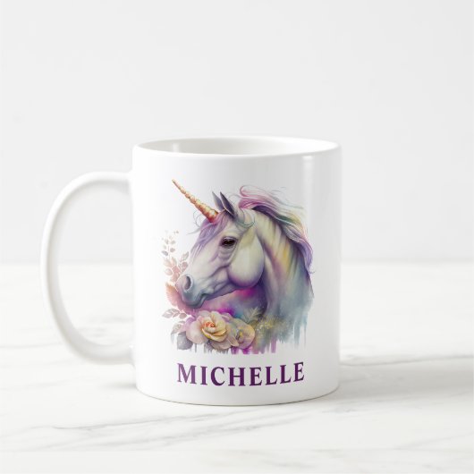 Schöne Wasserfarbenwelt Einhorn und Blume Kaffeetasse (Links)