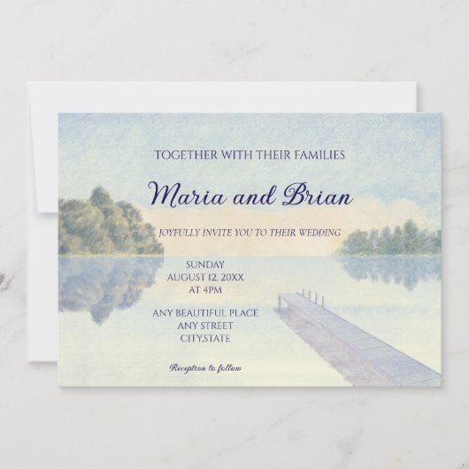 Schöne Wasserfarbenwelt Hochzeit des Sees Einladung (Vorderseite)