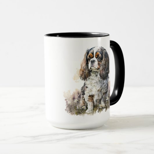 SCHÖNE WASSERFARBKABALIER KING CHARLES SPANIEL TASSE (VorderseiteRechts)