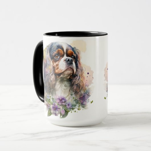 SCHÖNE WASSERFARBKABALIER KING CHARLES SPANIEL TASSE (Vorderseite Links)