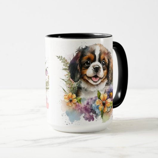 SCHÖNE WASSERFARBKABALIER KING CHARLES SPANIEL TASSE (VorderseiteRechts)