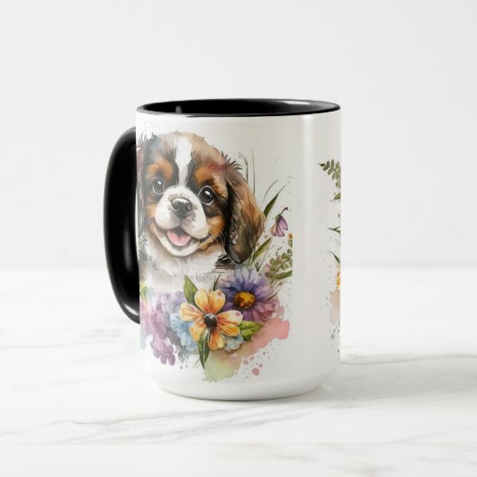 SCHÖNE WASSERFARBKABALIER KING CHARLES SPANIEL TASSE (Vorderseite Links)