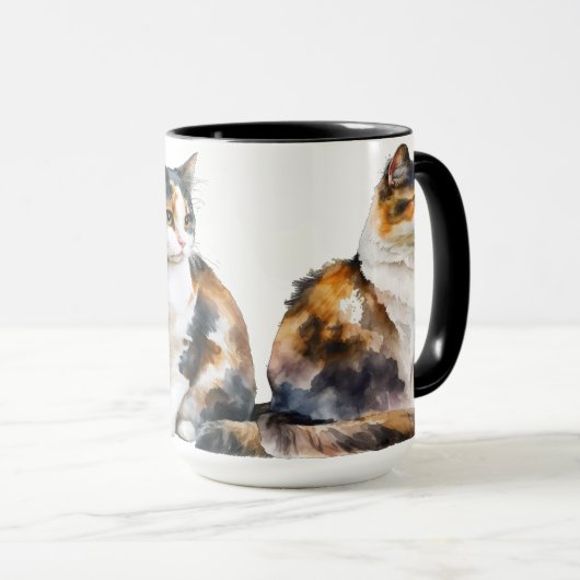 SCHÖNE WASSERFARBKATZE TASSE (VorderseiteRechts)