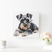 SCHÖNE WASSERFARBMINIATUR SCHNAUZER HUND QUADRATISCHE WANDUHR (Zuhause)