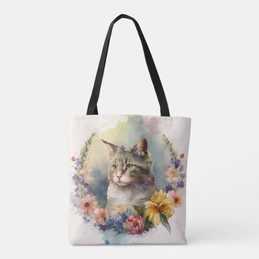 SCHÖNE WASSERFARBTABBY CAT-BLUME TASCHE (Rückseite)