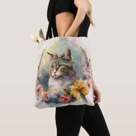 SCHÖNE WASSERFARBTABBY CAT-BLUME TASCHE