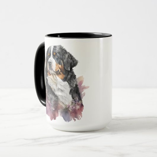 SCHÖNE WATERCOLOR BERNESE BERGHUND TASSE (Vorderseite Links)