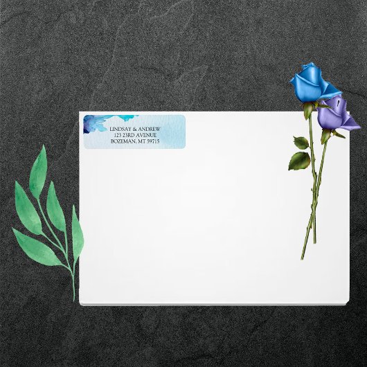 Schöne Watercolor Blue Wedding Rücksendeadresse