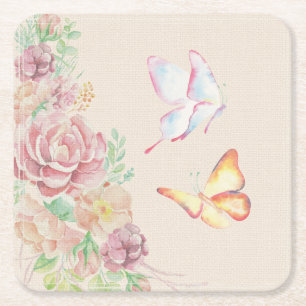 Schöne Watercolor-Blumen und Schmetterlinge Rechteckiger Pappuntersetzer