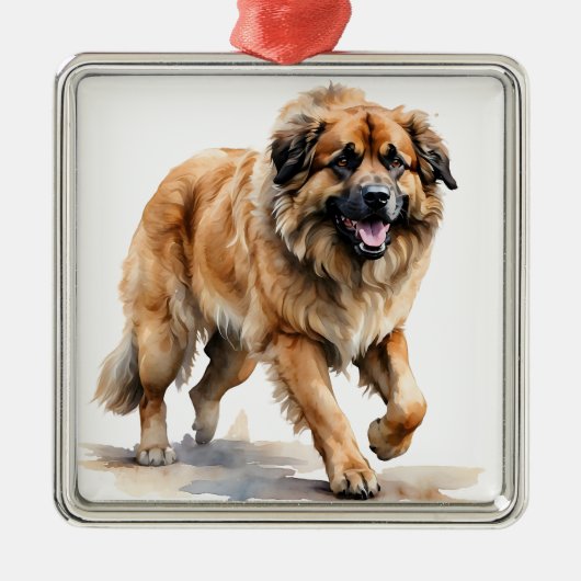 SCHÖNE WATERCOLOR BROWN LEONBERGER DOG ORNAMENT AUS METALL (Vorne)