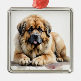 SCHÖNE WATERCOLOR BROWN LEONBERGER DOG ORNAMENT AUS METALL