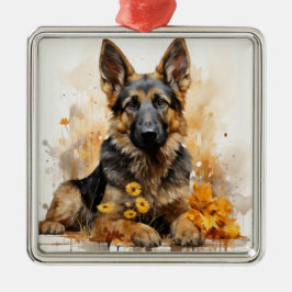 SCHÖNE WATERCOLOR DEUTSCHE SCHEPHERHERDE PUPPY HUN ORNAMENT AUS METALL
