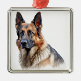 SCHÖNE WATERCOLOR DEUTSCHE SCHEPHERHERDE PUPPY HUN ORNAMENT AUS METALL