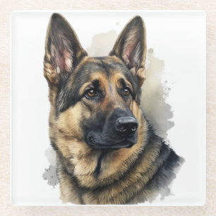 SCHÖNE WATERCOLOR DEUTSCHE SCHEPHERHERHUNDE GLASUNTERSETZER