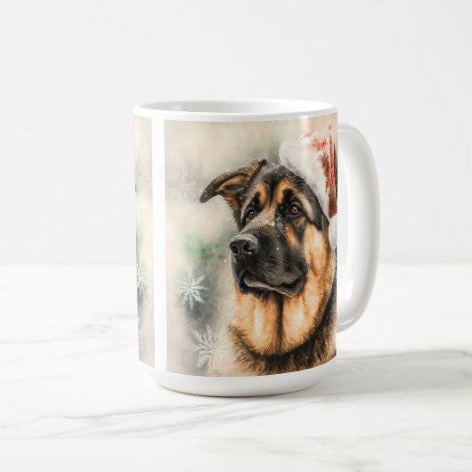 SCHÖNE WATERCOLOR DEUTSCHE SCHEPHERHERHUNDE KAFFEETASSE (VorderseiteRechts)