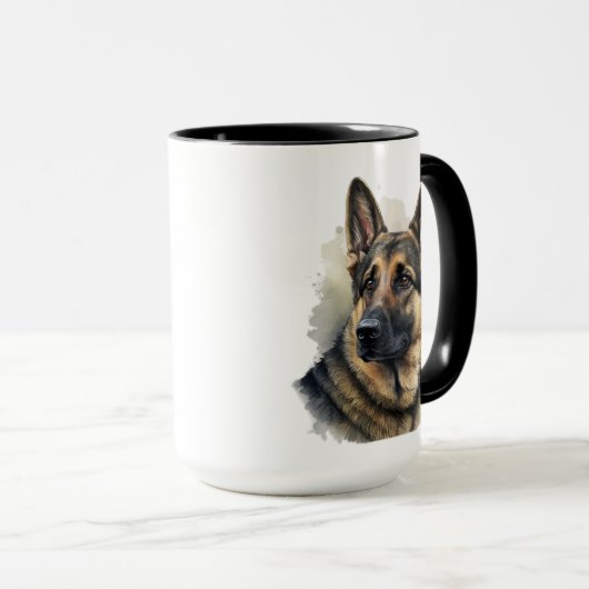 SCHÖNE WATERCOLOR DEUTSCHE SHEPHERHERHERDE HUNDE B TASSE (VorderseiteRechts)