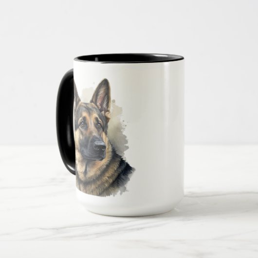 SCHÖNE WATERCOLOR DEUTSCHE SHEPHERHERHERDE HUNDE B TASSE (Vorderseite Links)