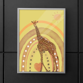 Schöne Watercolor Giraffe Regenbogenszene Poster