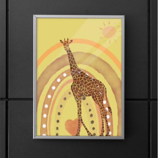 Schöne Watercolor Giraffe Regenbogenszene Poster
