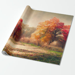 Schöne Watercolor Herbstwald Landschaft Geschenkpapier