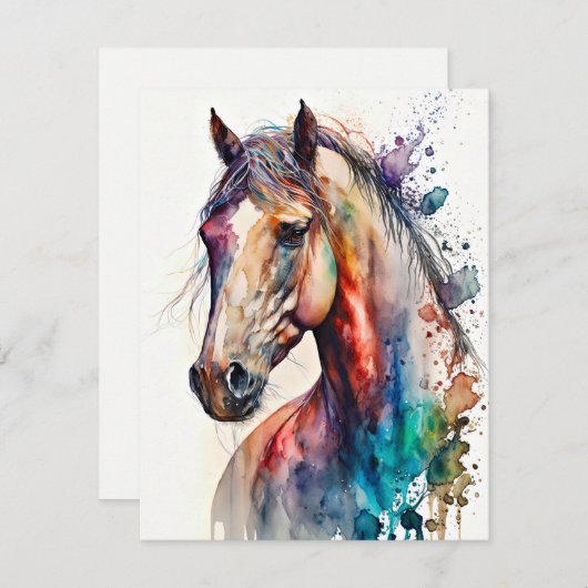Schöne Watercolor Horse Grußkarte Einladung (Vorne/Hinten)