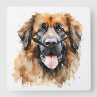 SCHÖNE WATERCOLOR LEONBERGER DOG QUADRATISCHE WANDUHR