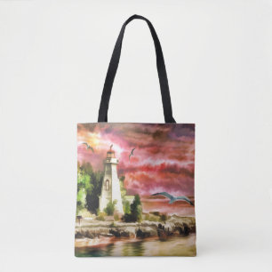 Schöne Watercolor Leuchtturmszene Tasche