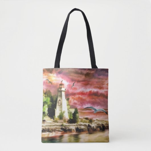 Schöne Watercolor Leuchtturmszene Tasche (Vorderseite)