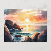 Schöne Watercolor Ocean Sunset Landschaft Postkarte (Vorderseite)