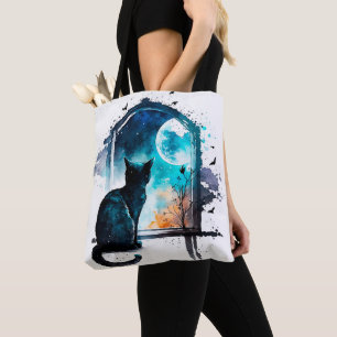 SCHÖNE WATERCOLOR SCHWARZE KATZE SITZT IN EINEM FE TASCHE