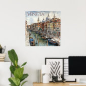 Schöne Watercolor Venedig Canal Travel Poster (Heimbüro)