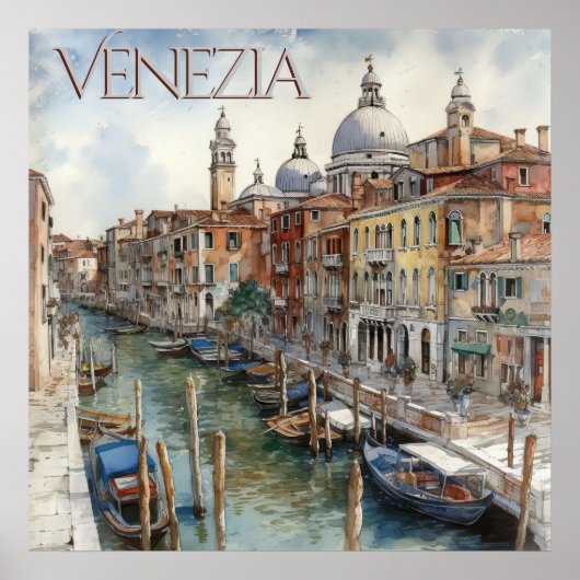Schöne Watercolor Venedig Canal Travel Poster (Vorne)
