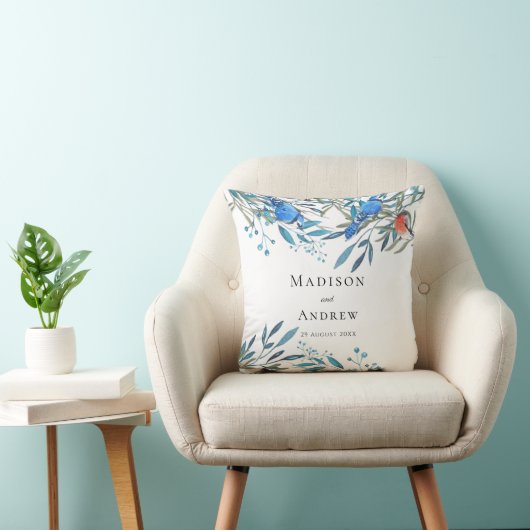Schöne Watercolor-Vögel und Foliage-Hochzeit Kissen (Stuhl )