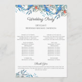 Schöne Watercolor-Vögel und Foliage-Hochzeit Programm (Rückseite)