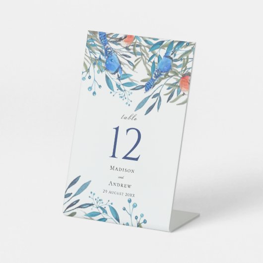 Schöne Watercolor-Vögel und Foliage-Hochzeit Sockelschild (Vorderseite)