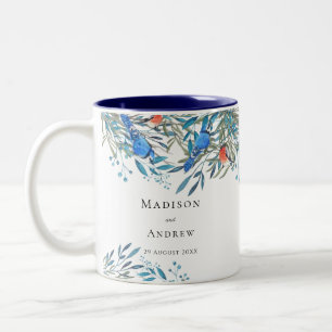 Schöne Watercolor-Vögel und Foliage-Hochzeit Zweifarbige Tasse