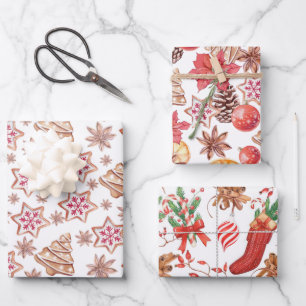 Schöne Watercolor Weihnachtsmuster Geschenkpapier Set