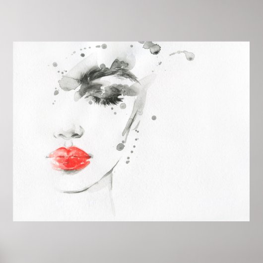Schöne Waterfarbe Frau Gesicht Poster (Vorne)