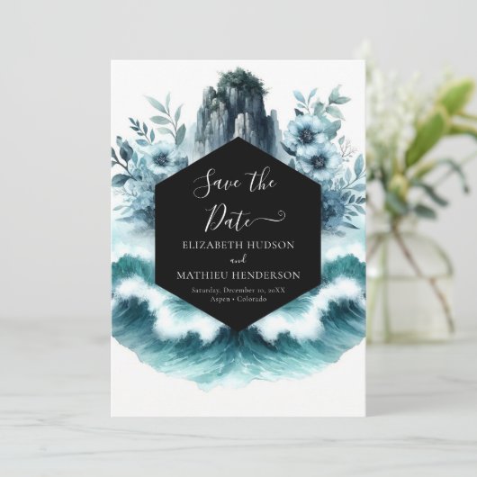 Schöne Waves Nautical Wedding Save The Date (Stehend Vorderseite)
