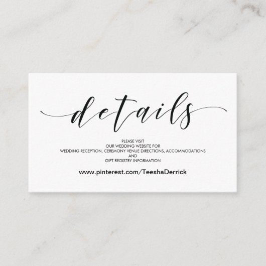 Schöne Website-Detailkarte für Hochzeiten Begleitkarte (Vorderseite)